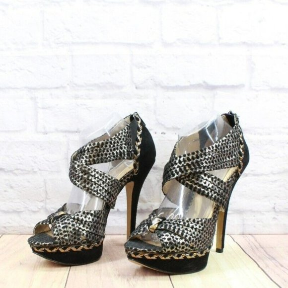 Poetic License Force Of Nature Black Leather High Heel Sandals Size 10 M - Picture 2 of 10